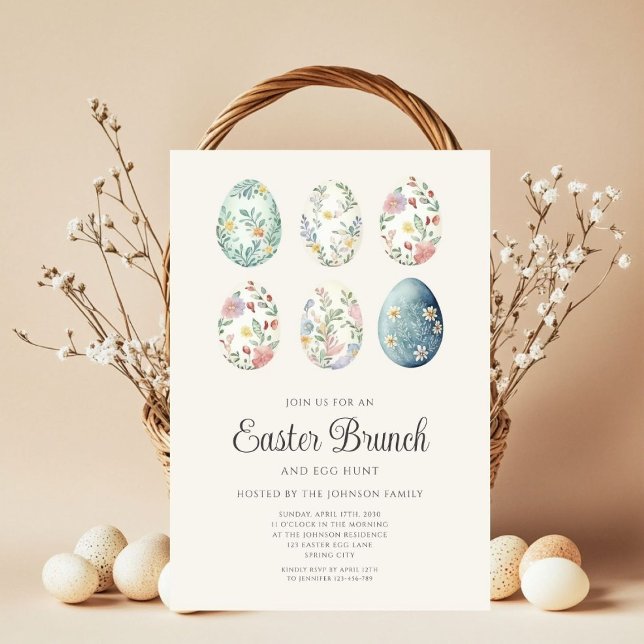 Convite Ovos Florais Elegantes Brunch de Páscoa (Criador carregado)