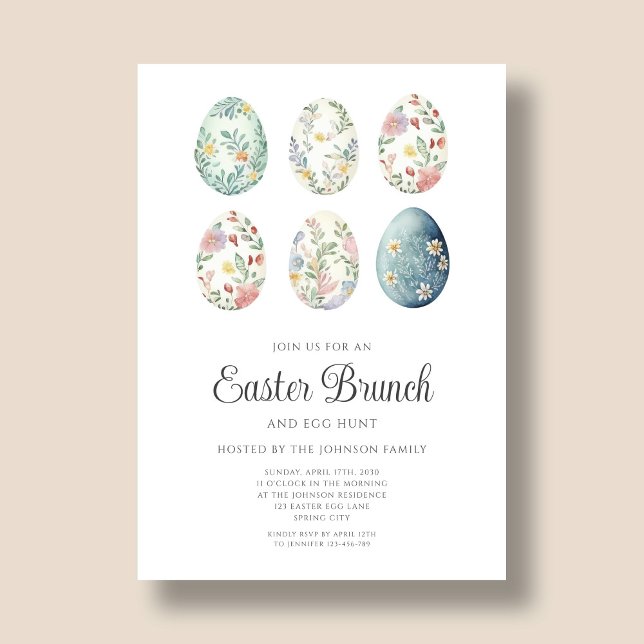 Convite Ovos Florais Elegantes Páscoa Brunch (Elegant Floral Eggs Easter Brunch Invitation)