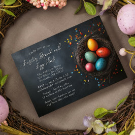 Convite Ovos na Páscoa do ninho Brunch e caça aos ovos