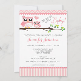 Convite Owl Baby Shower Invitation | Pink Chevron | Girl