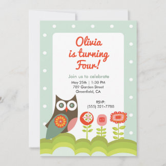 Convite Owl Birthday Invitation for Kids 