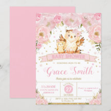 Owl Floral Chá de fraldas Invitation Girl