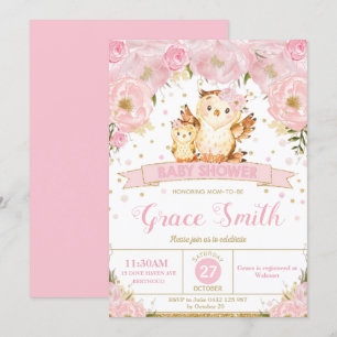 Convite Owl Floral Chá de fraldas Invitation Girl