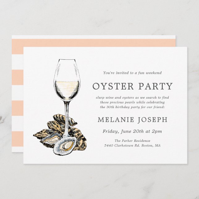 Convite Oyster Pearl Themed Birthday | Tiras de Pêssego (Frente/Verso)