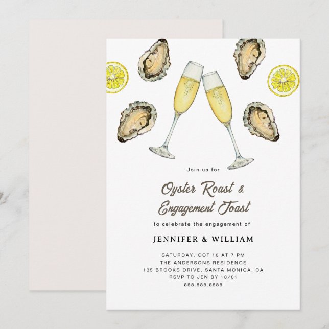 Convite Oyster Roast Champagne Engagement  (Frente/Verso)