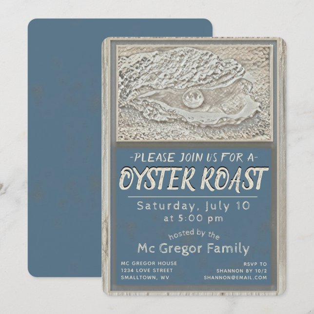 Convite Oyster Roast Tan e Azul Para Todos os Usos (Frente/Verso)