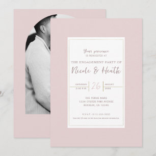 Convite Oyster Rosa & Dourado Moderno Minimalista Noivado