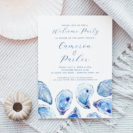 Convite Oyster Welcome Party Blue Watercolor