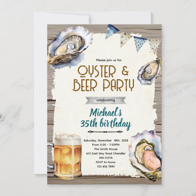 Convite Oysters and beer party invitation (Frente)