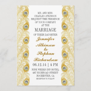 Convite pacificação penas clássicas de casamento branco