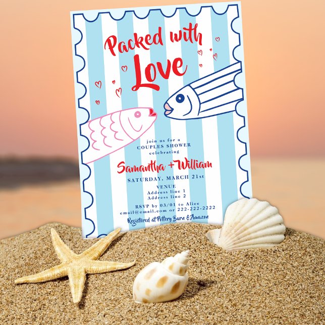 Convite Packed with Love Fisherman Sardines Bridal Shower (Packed with Love Fisherman Sardines Engagement Co-ED Couples Bridal Wedding Shower Rehearsal Dinner)