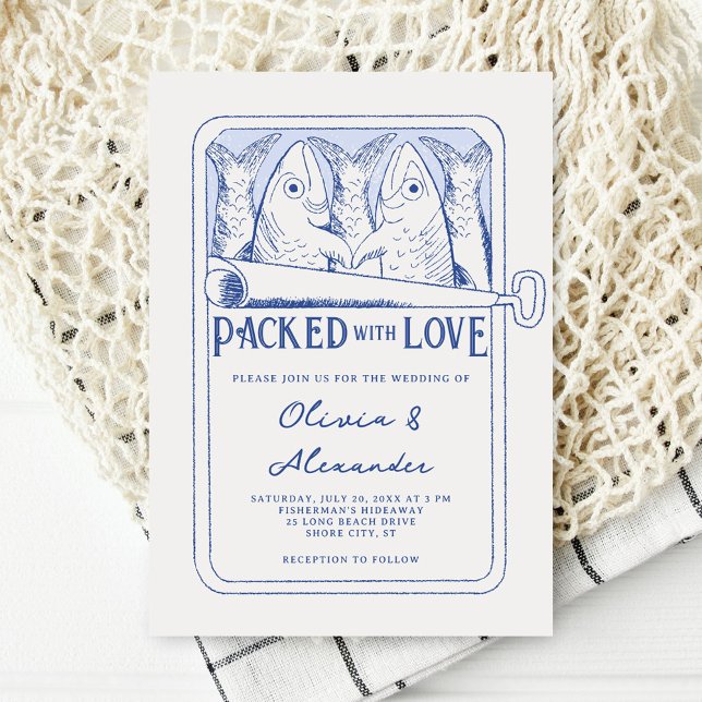 Convite Packed with Love Hand Drawn Sardines Wedding (Criador carregado)