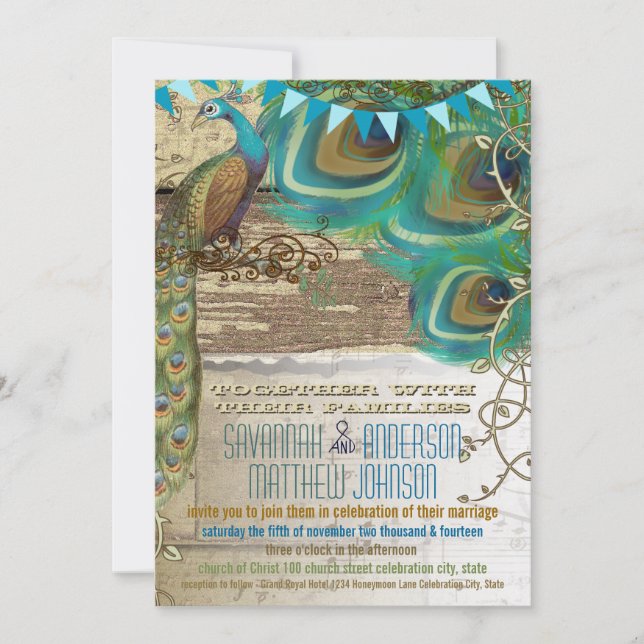 Convite Paço De Peacock, Vintage, Vintage (Frente)