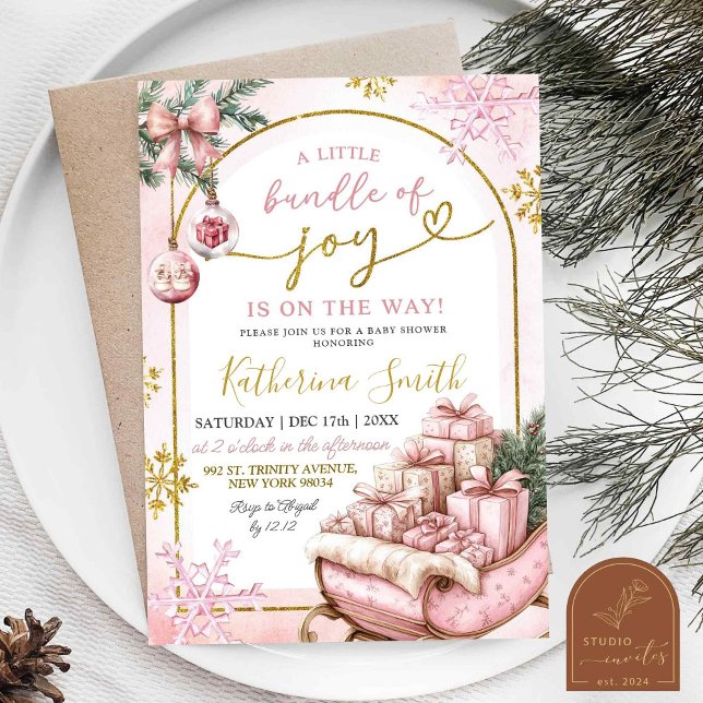 Convite Pacote de Alegria Flocos de Neve Rosa Chuvinha de  (Criador carregado)