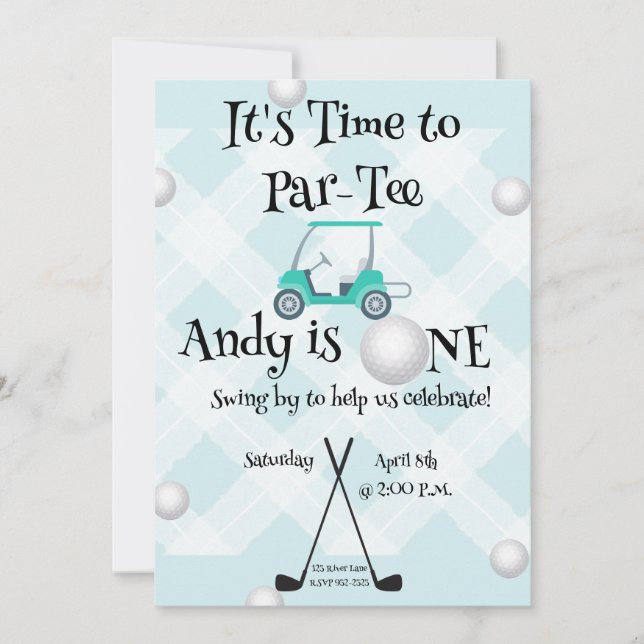 Convite Pacote de aniversário do tema Golf (Frente)