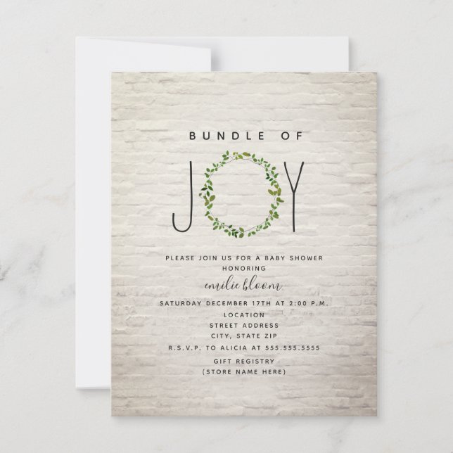 Convite Pacote De Joy Greenery Wreath Brick Chá de fraldas (Frente)