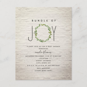 Convite Pacote De Joy Greenery Wreath Brick Chá de fraldas