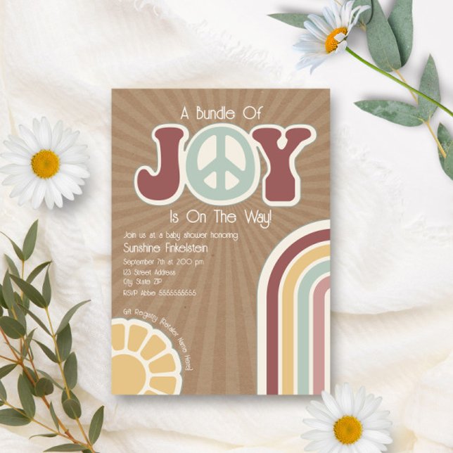 Convite Pacote de Joy Groovy Peace Muted Cardstock Baby (Criador carregado)