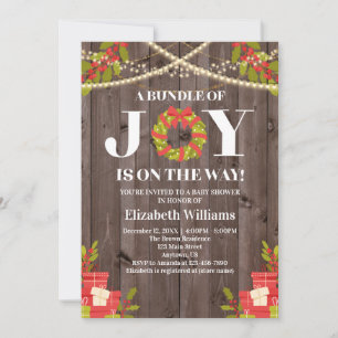 Convite Pacote De Joy Wreath Wood Chá de fraldas De Natal