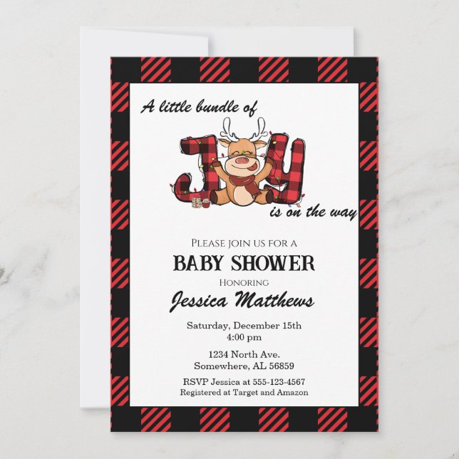 Convite Pacote de Natal xadrez de Chá de fraldas de Alegri (Frente)