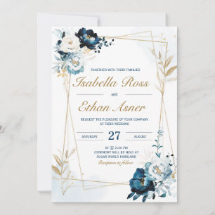 Convite Pacote de Noiva Personalizado Azul Marinho e Doura