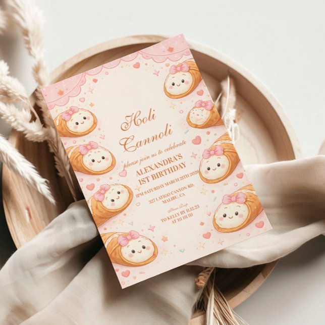 Convite Padaria Doce Cannoli Bow Aniversário de 1 Ano (Criador carregado)