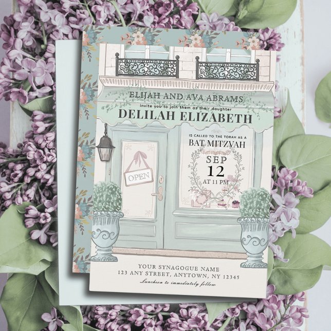 Convite Padaria Francesa Patisserie QR Green Bat Mitzvah (Criador carregado)