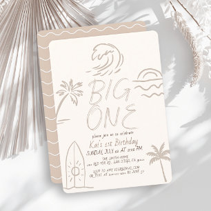 Convite Paddle de Surf Big One Bege 1º Aniversário