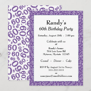 Convite Padrão 60º Festa de aniversário Roxo/Número Branco