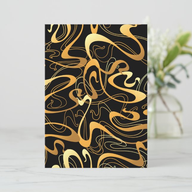 Convite Padrão Abstrato de Redemoinho Dourado (Em pé/Frente)