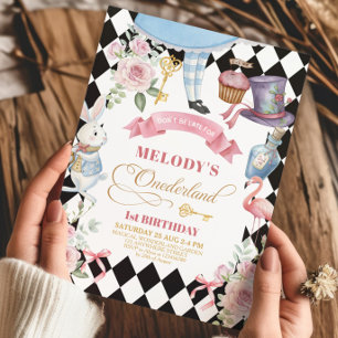 Convite Padrão Alice no País das Maravilhas 1º aniversário