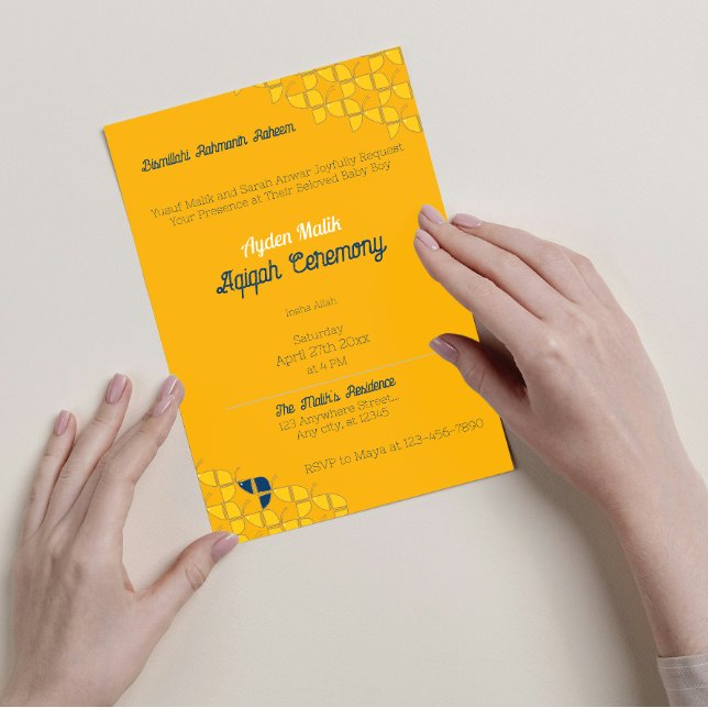 Convite PADRÃO Azul Amarelo SHRIMPLY, Chá de fraldas Aqiqa (Criador carregado)