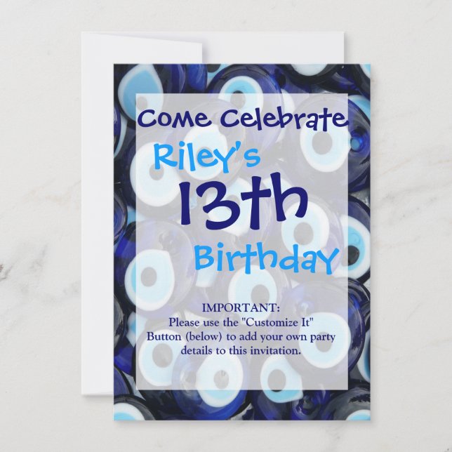 Convite Padrão Azul das Pedras Mau de Amuletas Nazares (Frente)