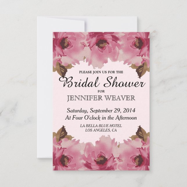 Convite Padrão bonito de Flores de Aquarela Rosa (Frente)