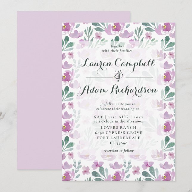 Convite padrão Botânico floral de Aquarela (Frente/Verso)