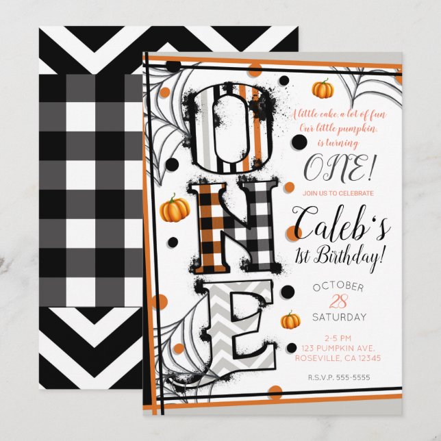 Convite Padrão Caprichoso de Halloween Mesclado 1º Anivers (Frente/Verso)