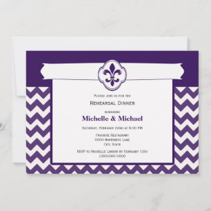 Convite Padrão Chevron Fleur de Lis Evento Roxo Branco