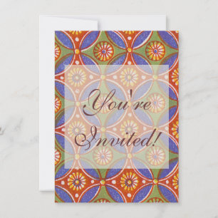 Convite Padrão Colorido do Círculo Vermelho Rústico Geo