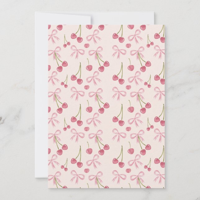 Convite Padrão contínuo Coquette de Cereja Rosa desenhado  (Frente)