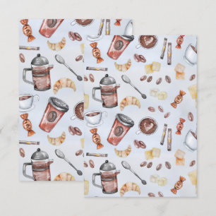 Convite Padrão contínuo de café em aquarela - Envoltório d