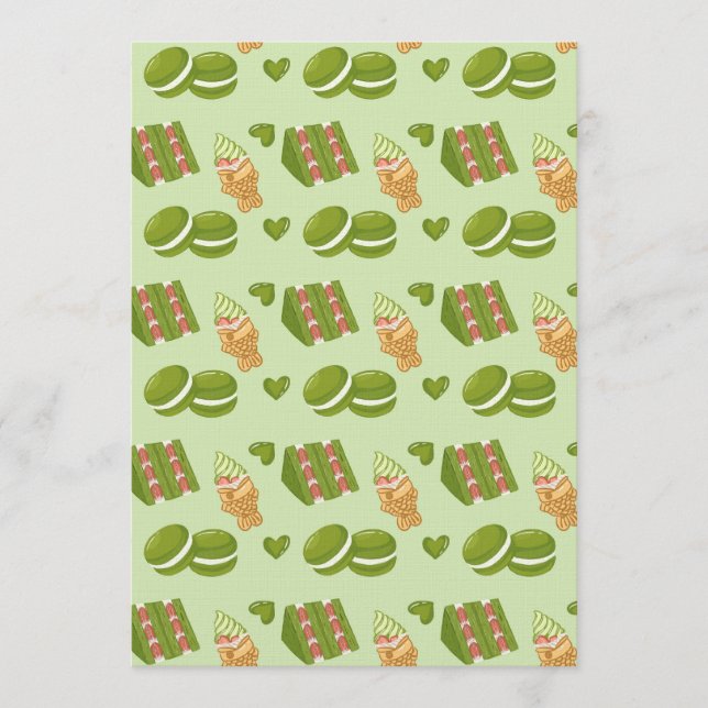 Convite Padrão contínuo de doces de matcha desenhados à mã (Frente)
