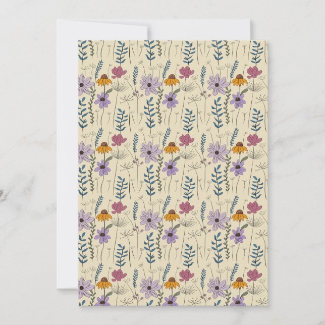 Convite Padrão contínuo de flores silvestres caprichosas (Frente)
