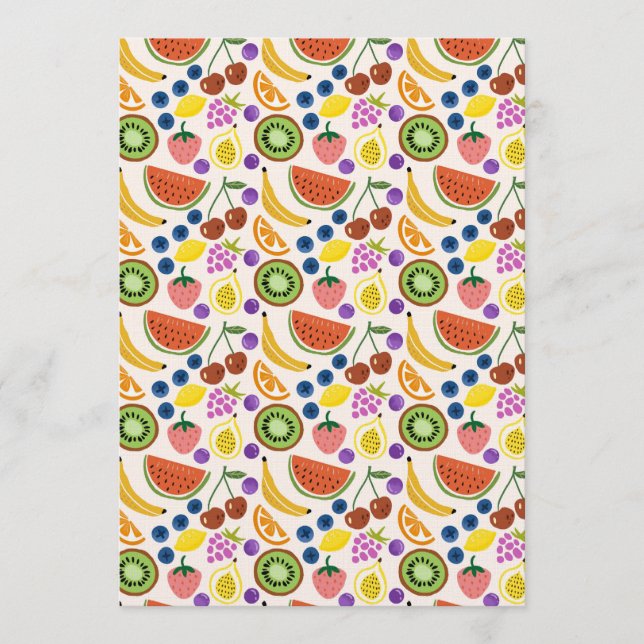 Convite Padrão contínuo de frutas com doodle desenhado à m (Frente)