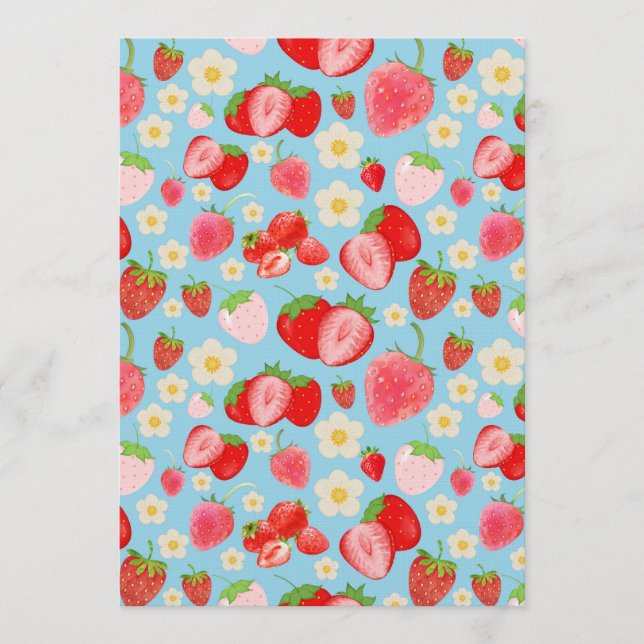 Convite Padrão contínuo de morango em aquarela fofa (Frente)