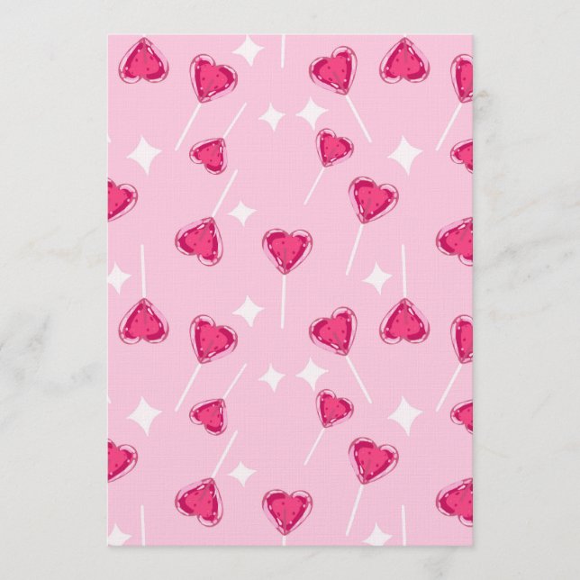 Convite Padrão contínuo de pirulito de coração rosa fofo (Frente)