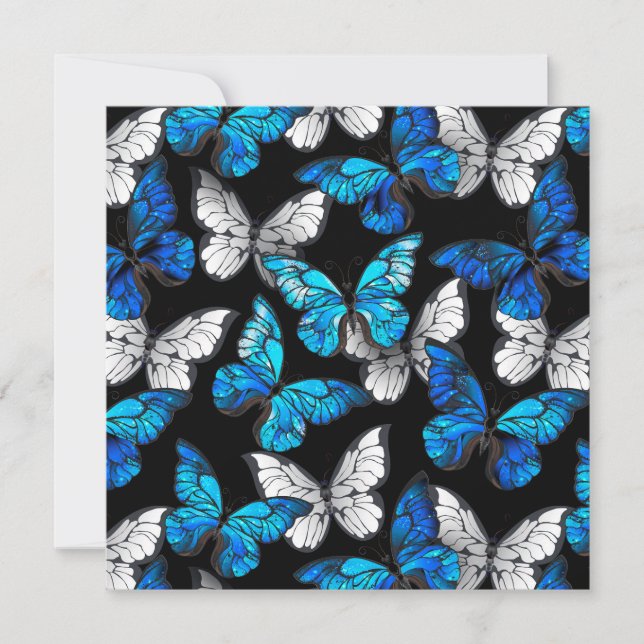 Convite Padrão contínuo escuro com borboletas azuis Morpho (Frente)