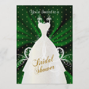 Convite Padrão Cruzado Dourado e Verde Escuro Satin CHÁ