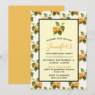 Convite Padrão de Aquarela de Damascos Laranja para Aniver