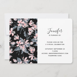 Convite Padrão de Aquarela Floral Rosa e Cinza Virtual
