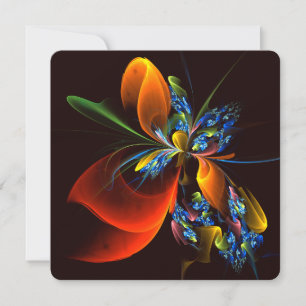 Convite Padrão de Arte Abstrata Moderna Floral Laranja Azu